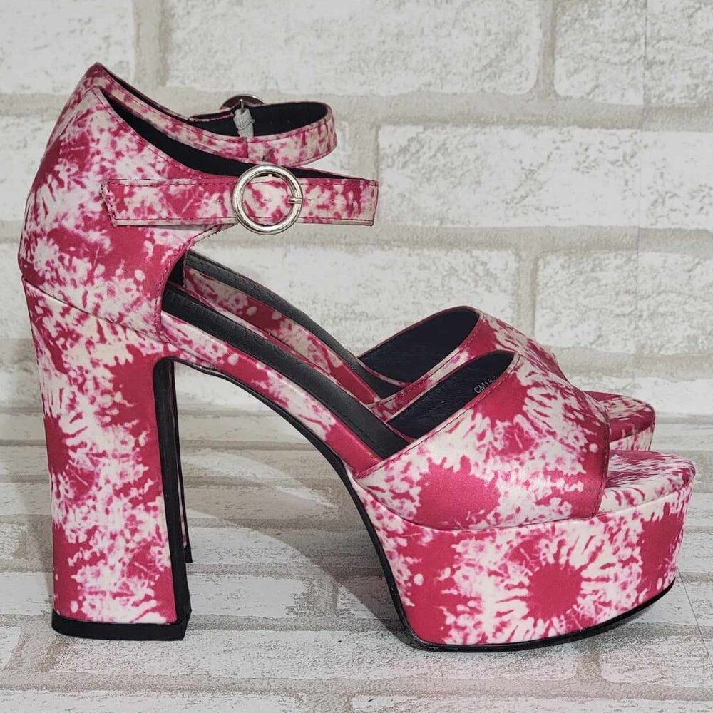 Dolls Kill Red-Pink Tie-Dye Platform Block Heels